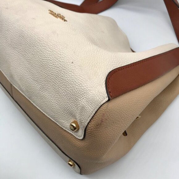 Coach Ivory & Brown Pebbled Leather Hadley Hobo Bag 76088 - Picture 7 of 11